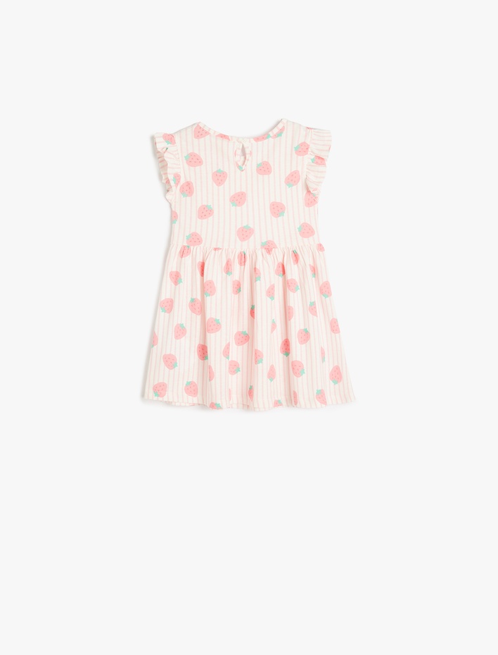 Kız Bebek Fırfır Detaylı Çilek Desenli Pamuklu Elbise