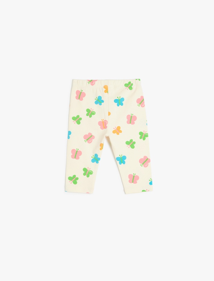 Kız Bebek Kelebek Desenli Beli Lastikli Pamuklu Kapri Tayt