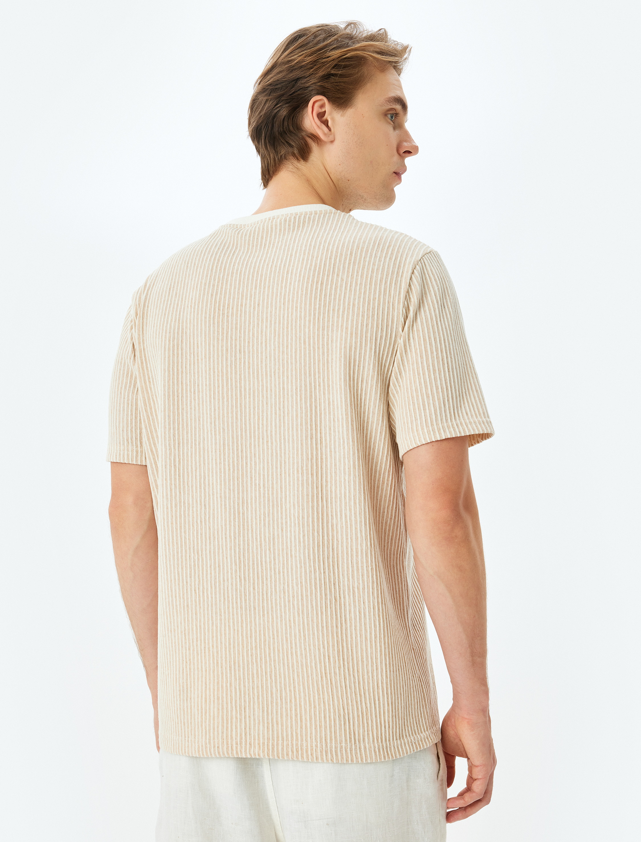   Cep Detaylı Bisiklet Yaka Regular Fit Kısa Kollu Çizgili Tişört