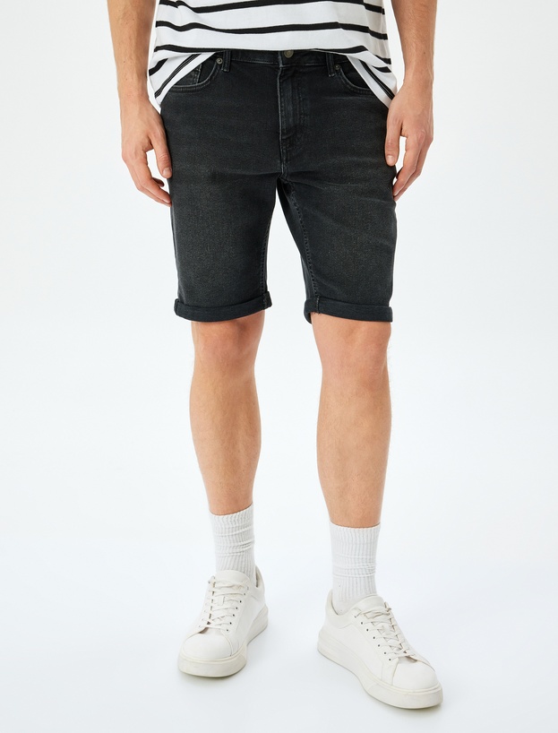 Normal Bel 5 Cepli Slim Fit Jean Şort_2
