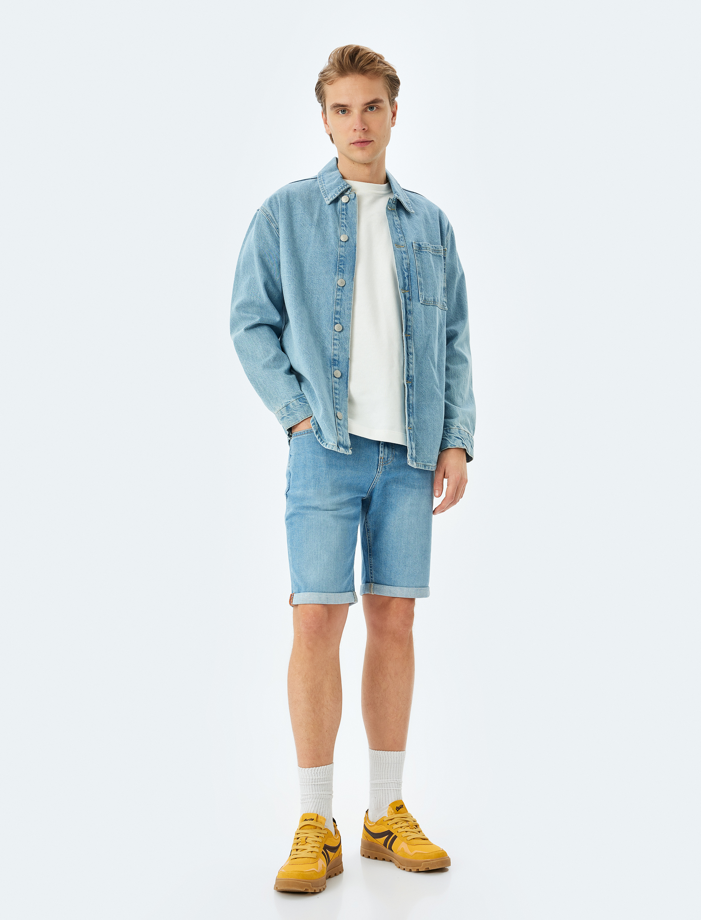   Katlamalı Paça Bermuda Slim Fit Jean Şort