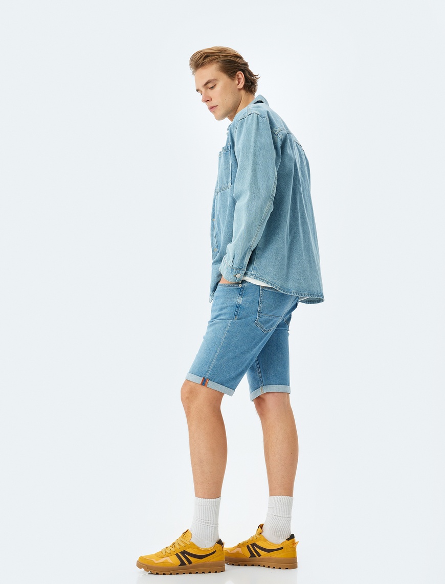   Katlamalı Paça Bermuda Slim Fit Jean Şort