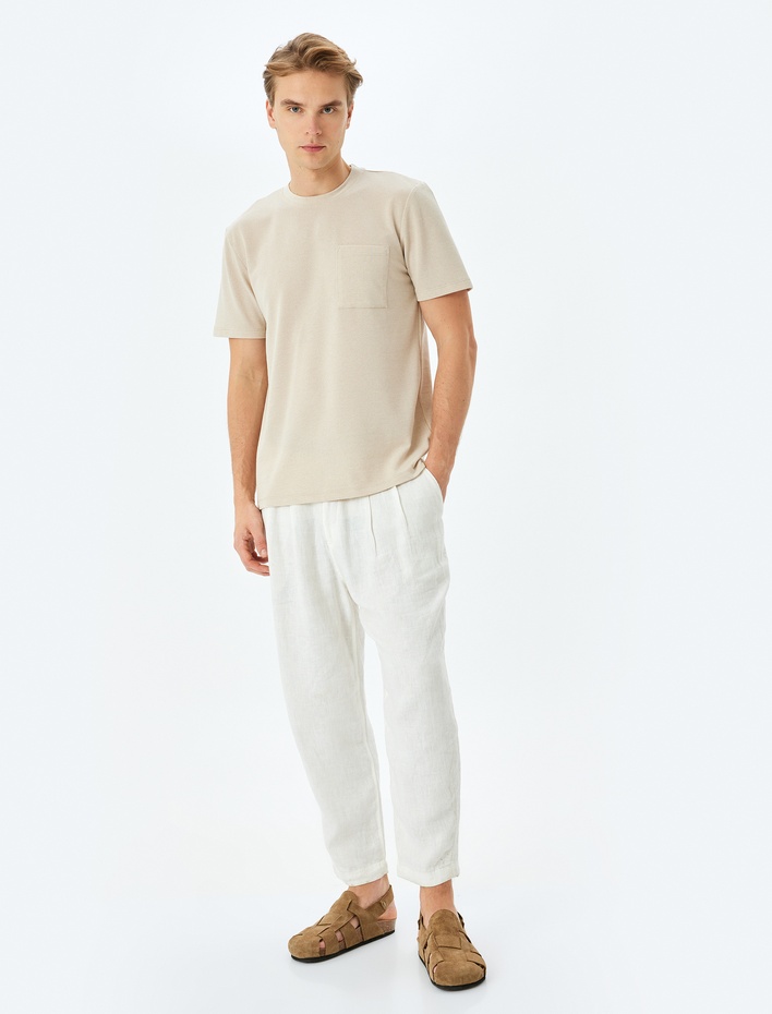  Cep Detaylı Bisiklet Yaka Regular Fit Pike Kumaş Kısa Kollu Basic Tişört