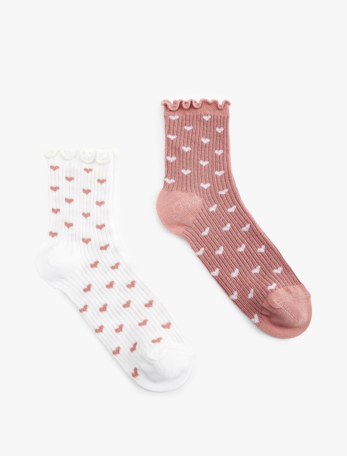 Kadın 2'li Kalpli Çok Renkli Fırfırlı Soket Çorap Seti