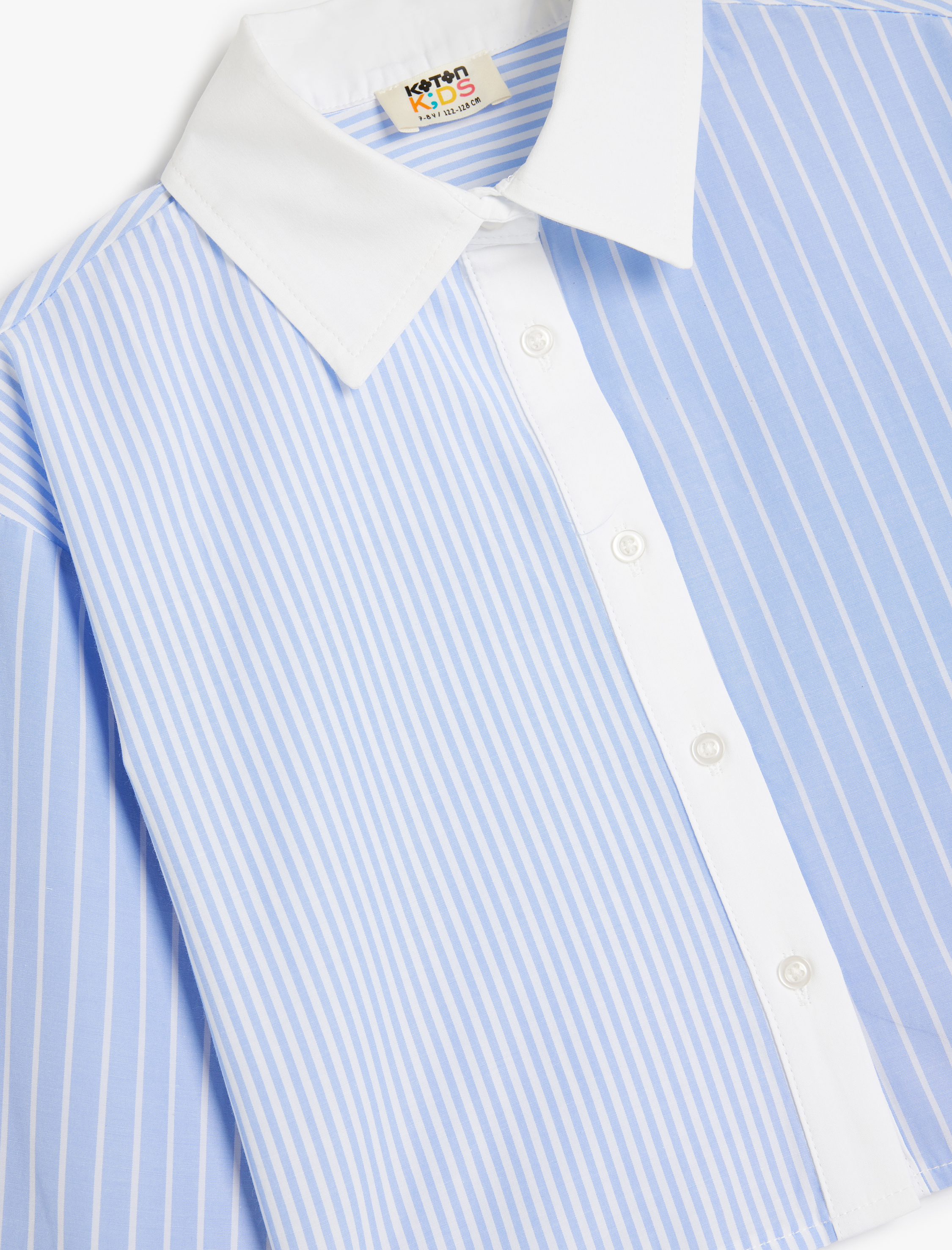  Kız Çocuk Uzun Kollu Düğme Kapamalı Çizgili Crop Gömlek