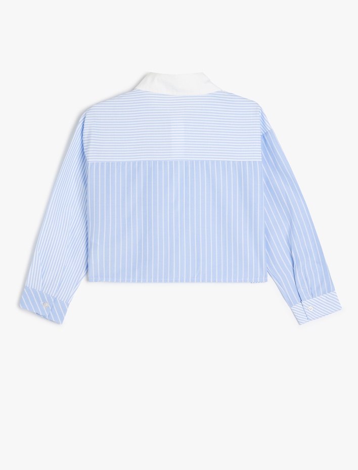 Kız Çocuk Uzun Kollu Düğme Kapamalı Çizgili Crop Gömlek