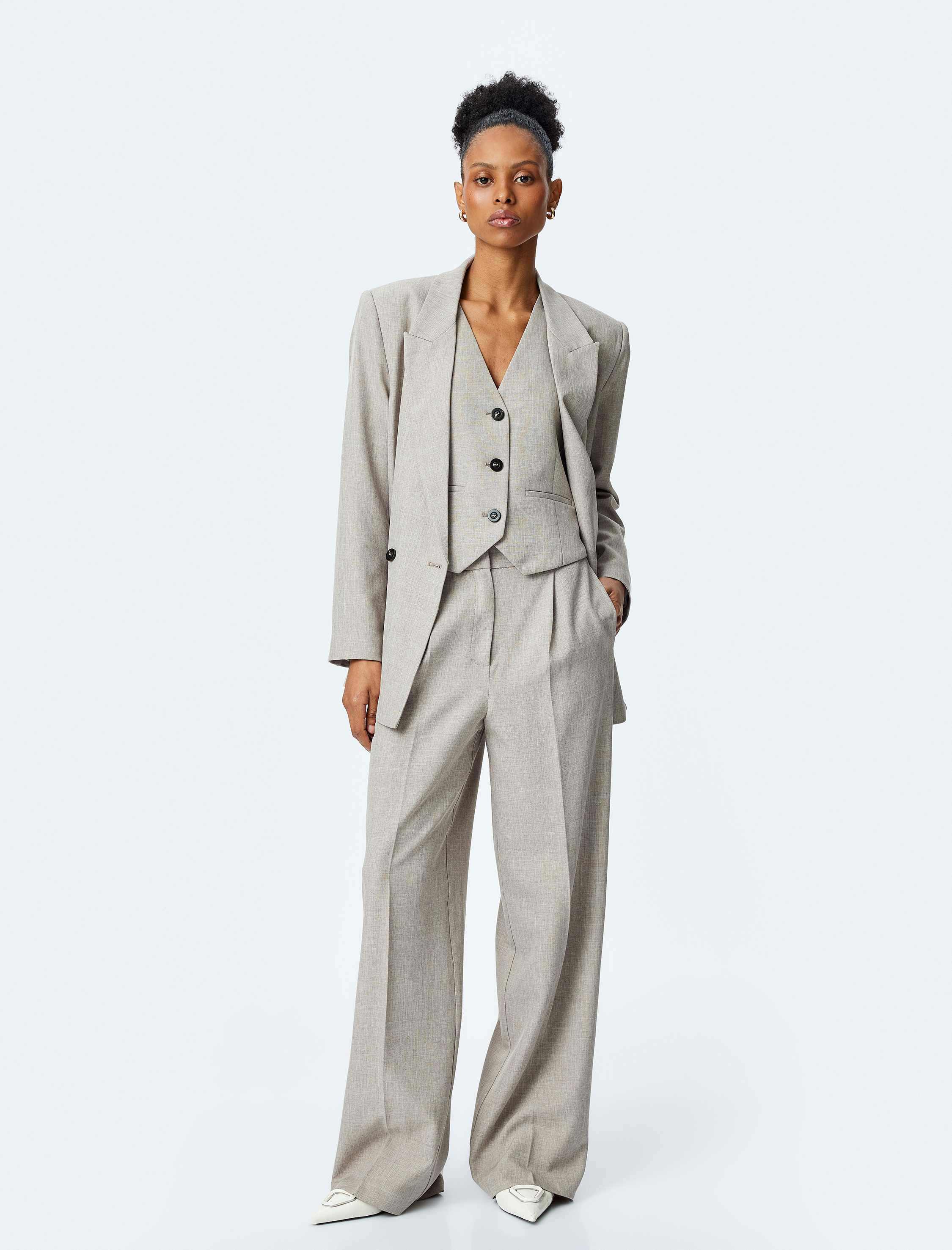   Yüksek Bel Cepli Palazzo Kumaş Pantolon