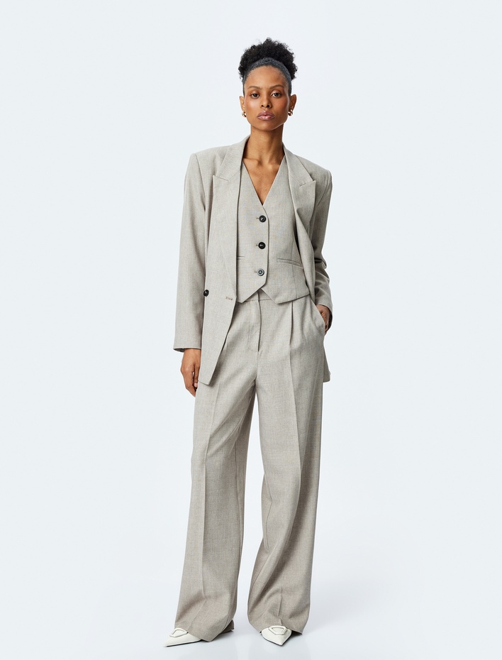  Yüksek Bel Cepli Palazzo Kumaş Pantolon