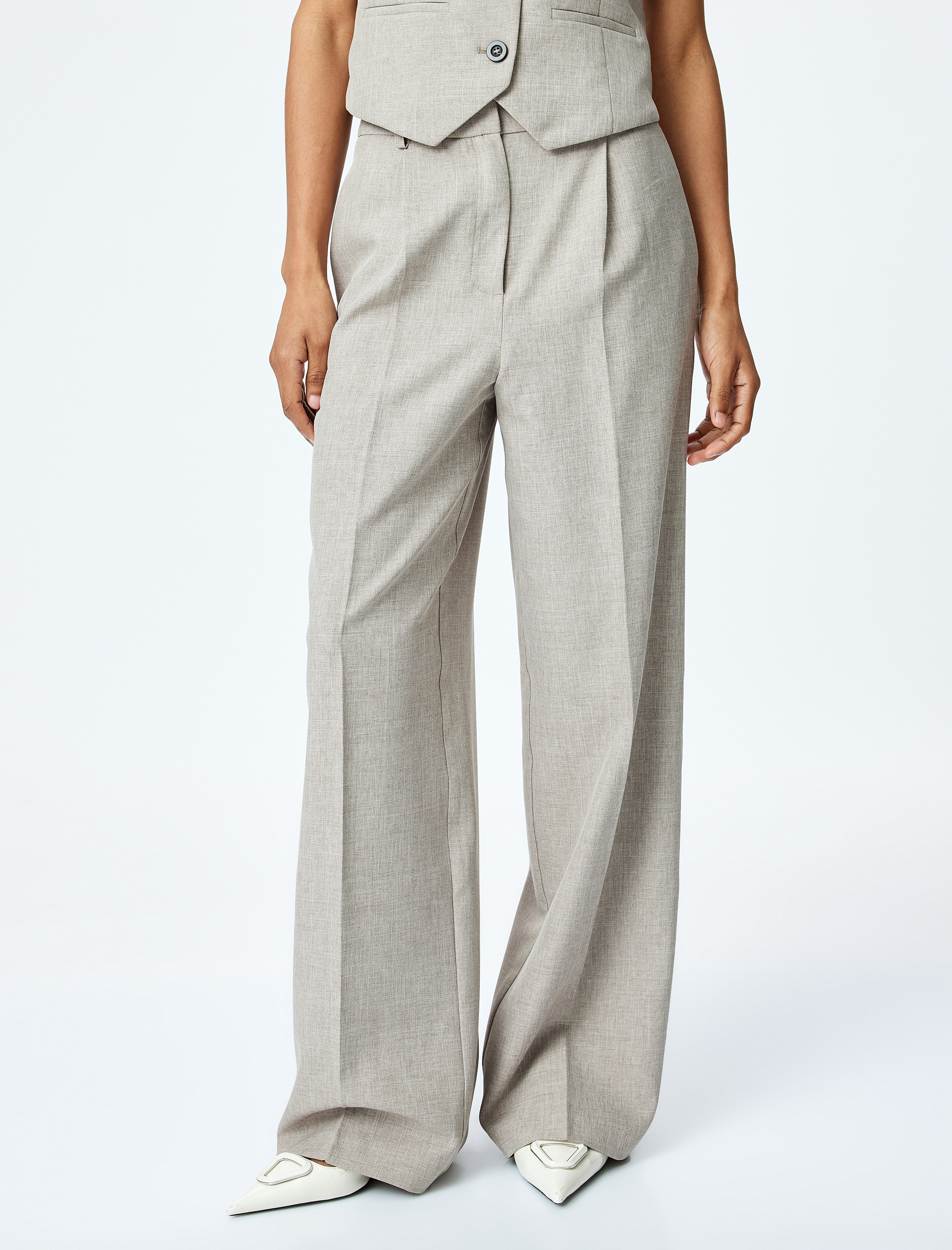   Yüksek Bel Cepli Palazzo Kumaş Pantolon