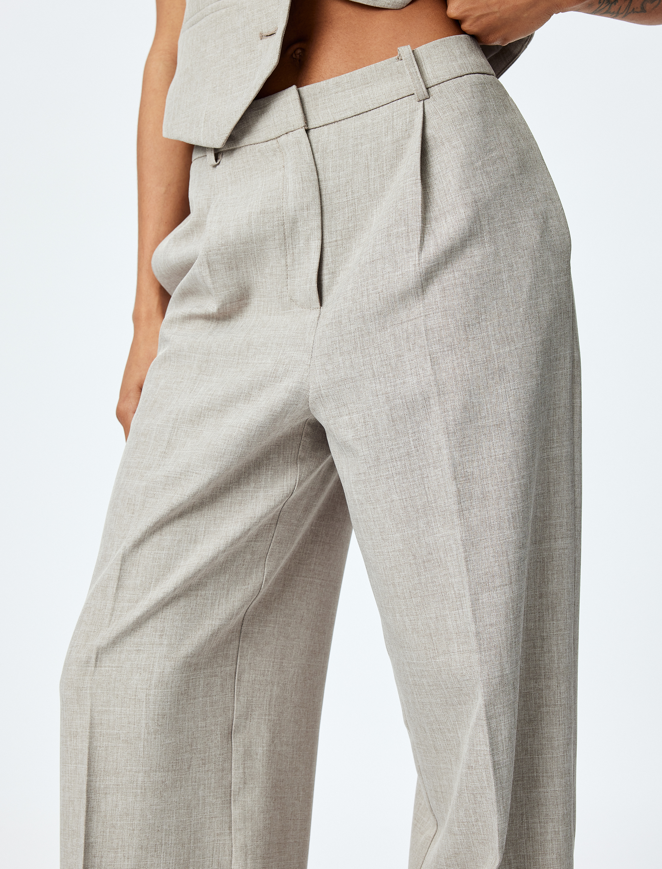   Yüksek Bel Cepli Palazzo Kumaş Pantolon