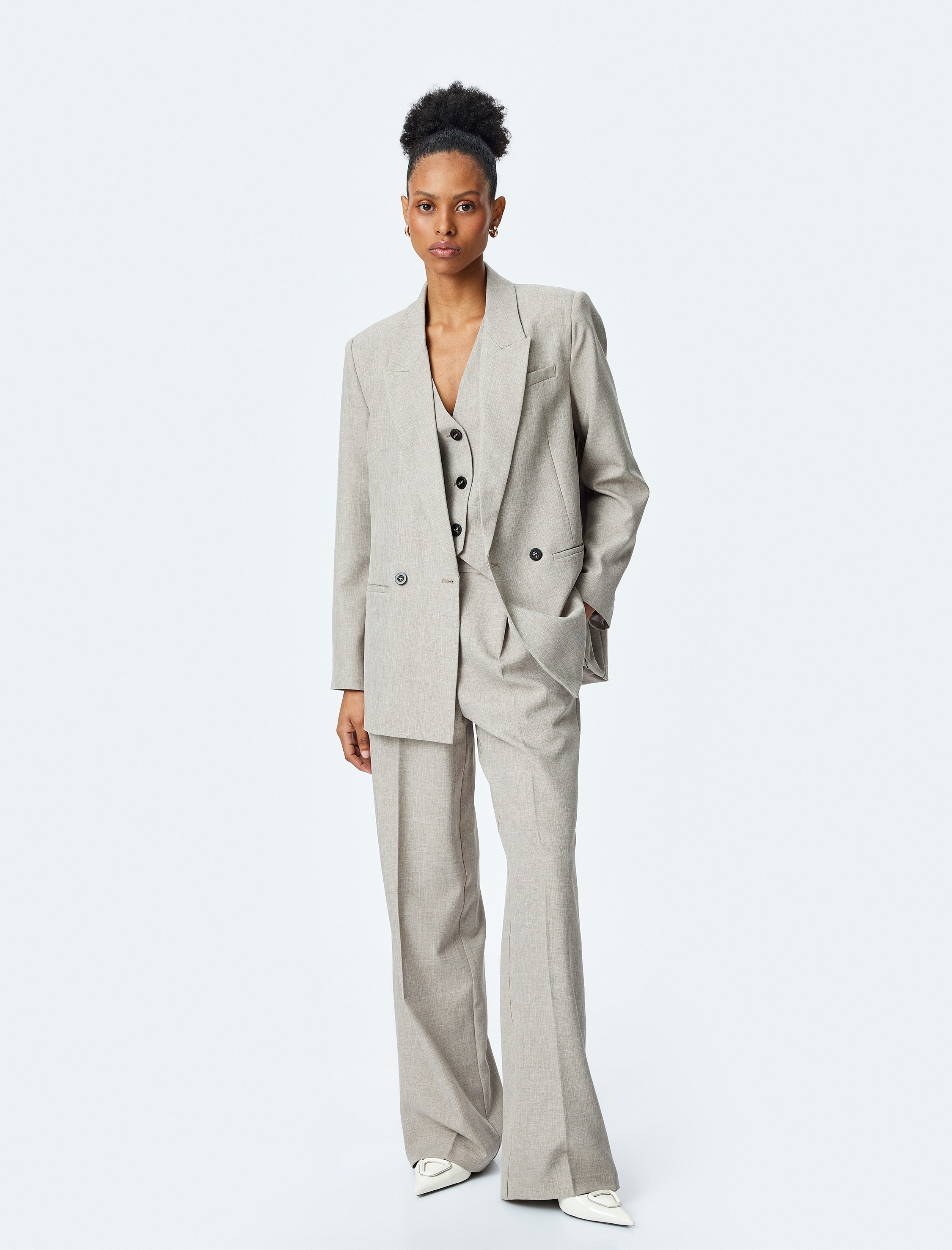   Kruvaze Yaka Uzun Kollu Blazer Ceket