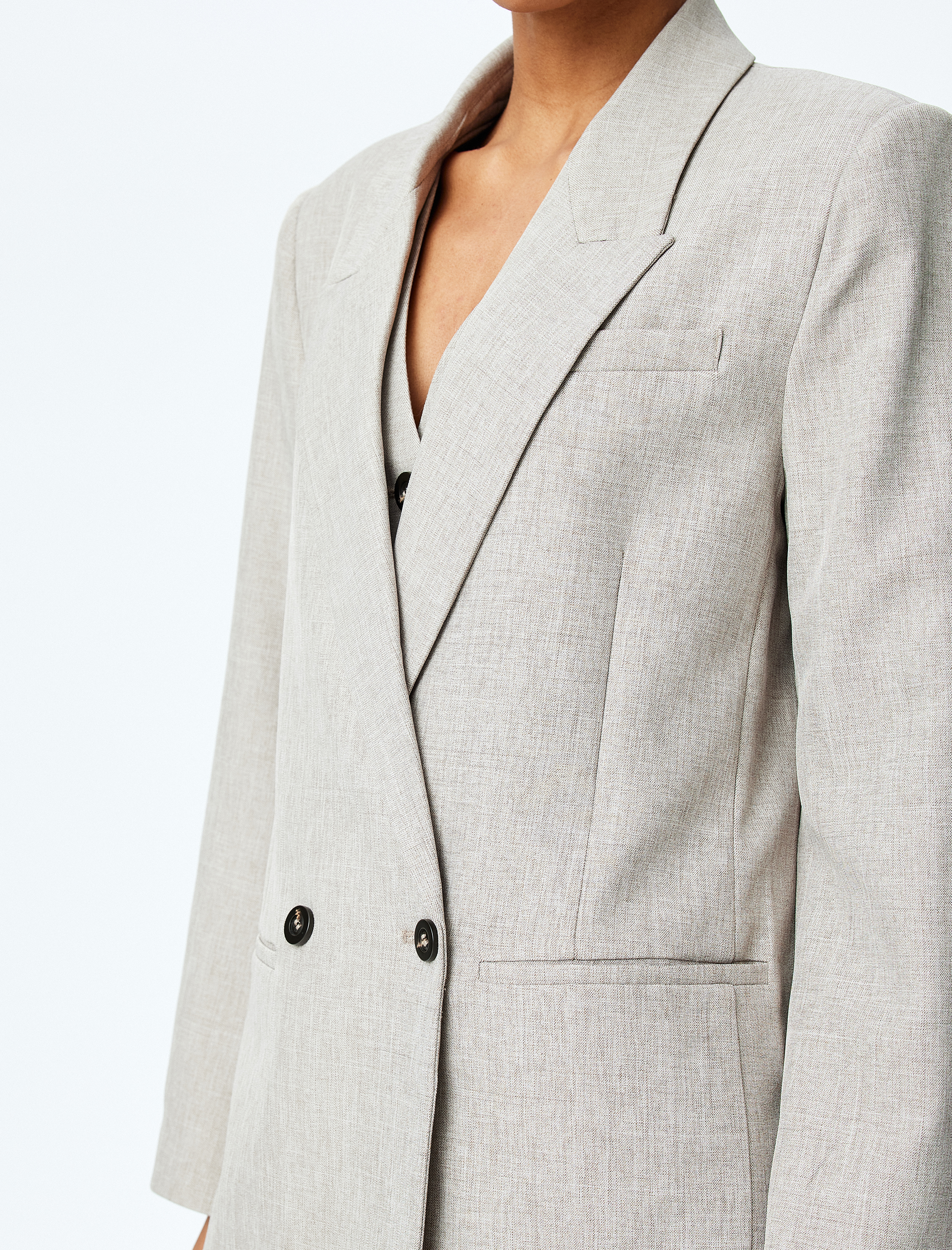   Kruvaze Yaka Uzun Kollu Blazer Ceket