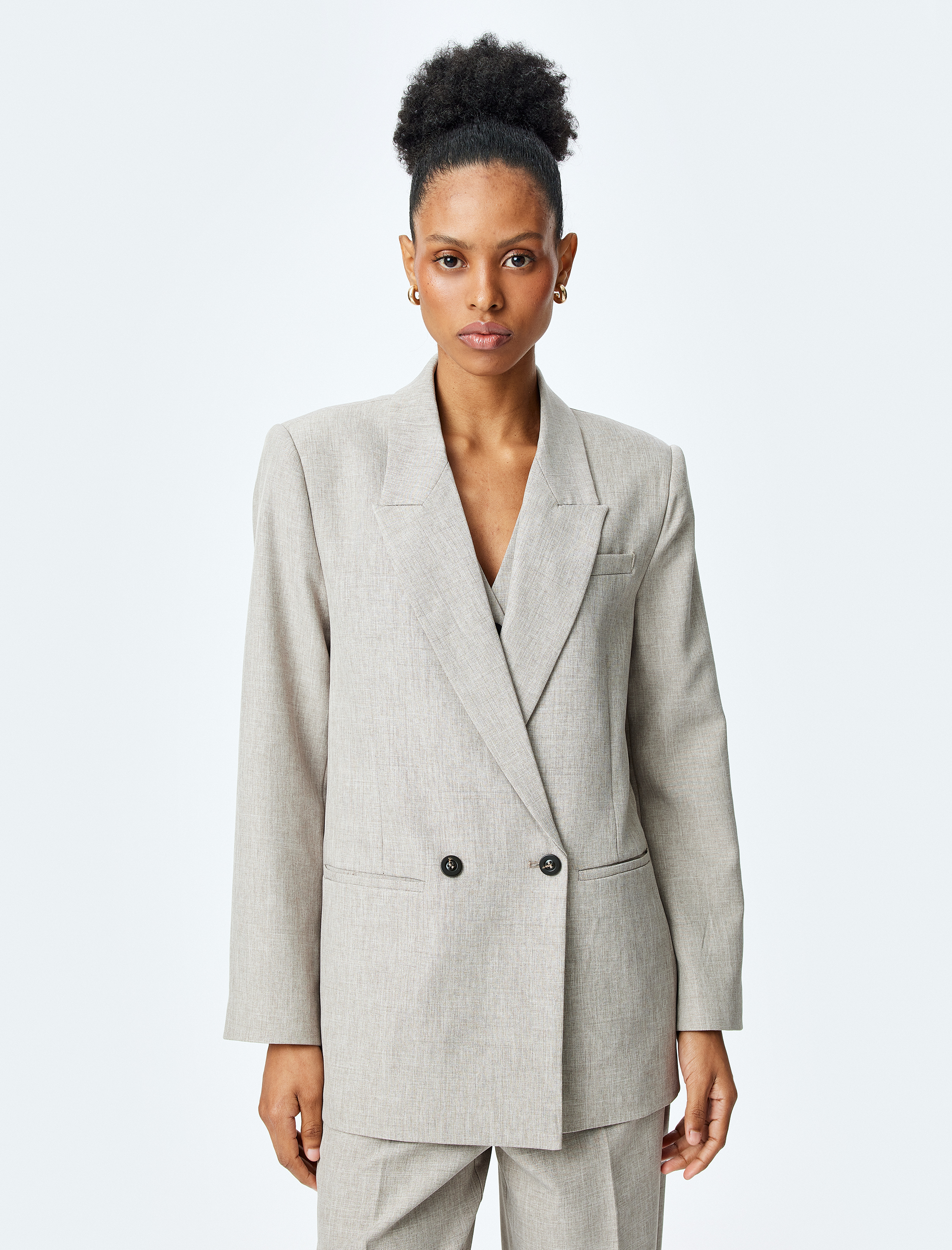   Kruvaze Yaka Uzun Kollu Blazer Ceket