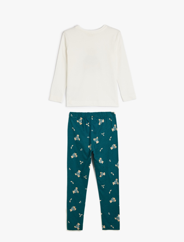 Kız Çocuk Ayıcık Desenli Uzun Kollu Pamuklu Pijama Takımı