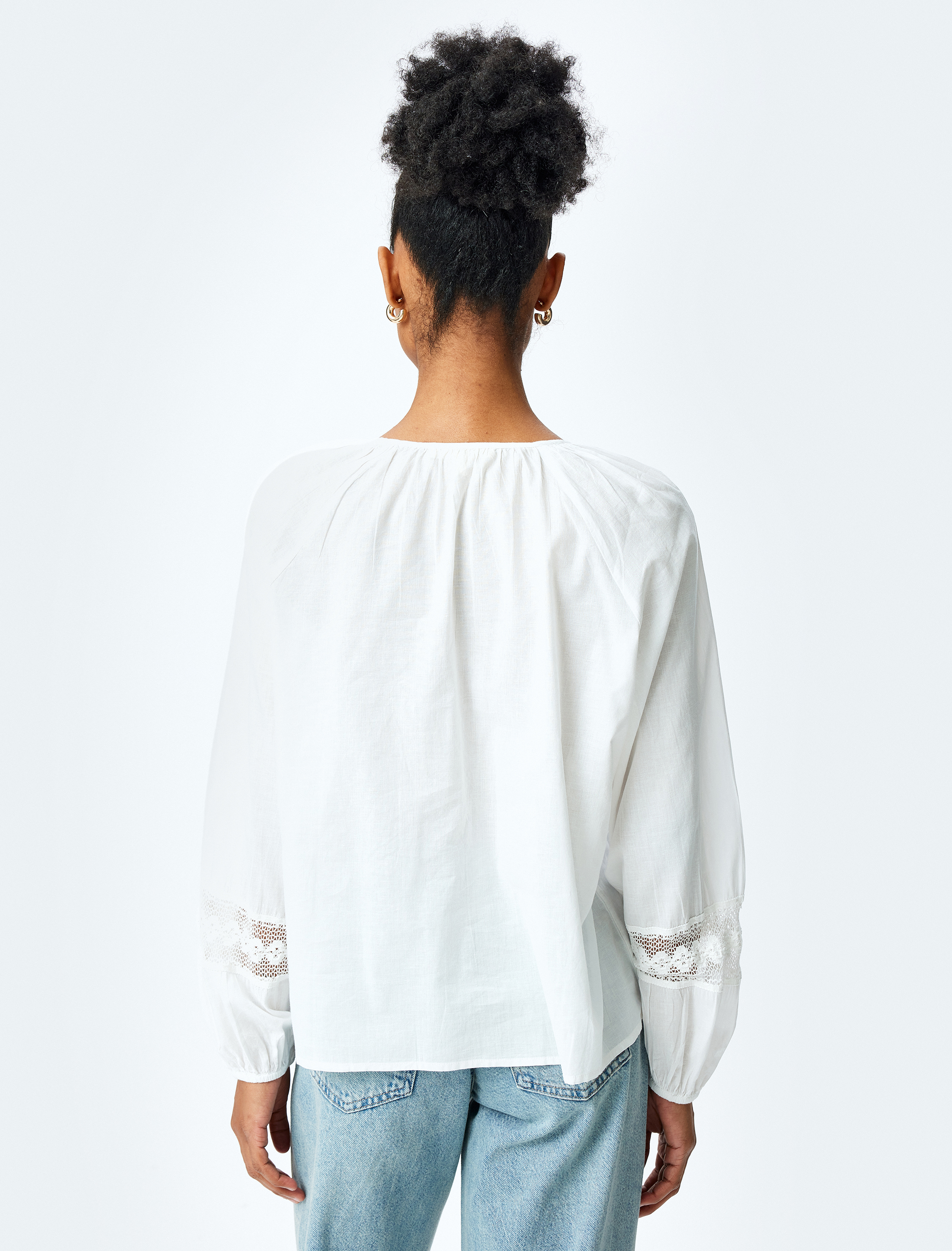   Fisto Detaylı Uzun Balon Kol Oversize Bluz