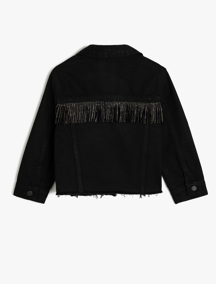 Kız Çocuk Taş İşlemeli Crop Denim Ceket