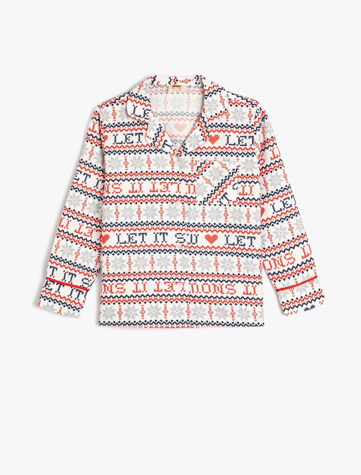 Kız Çocuk Yılbaşı Desenli Pamuklu Uzun Kollu Pijama Üstü