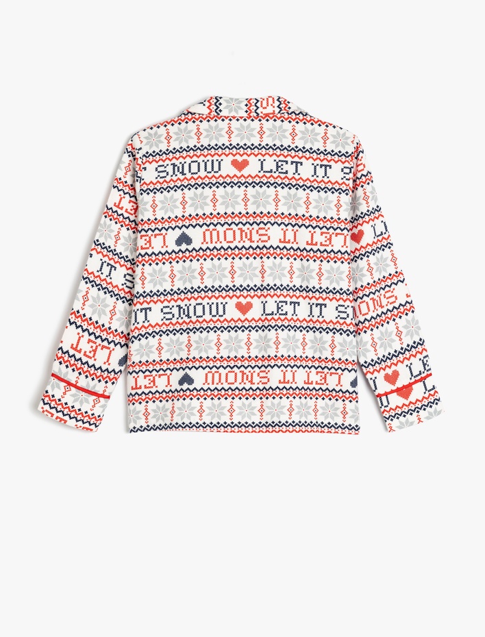 Kız Çocuk Yılbaşı Desenli Pamuklu Uzun Kollu Pijama Üstü
