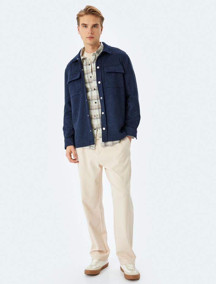  Kapaklı Cep Detaylı Regular Fit Suni Süet Gömlek Ceket