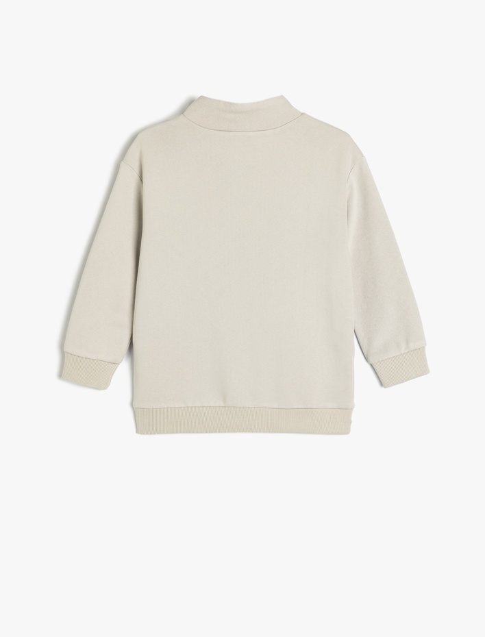 Erkek Çocuk Dik Yaka Düğme Detaylı Baskılı Pamuklu Şardonlu Oversize Sweatshirt