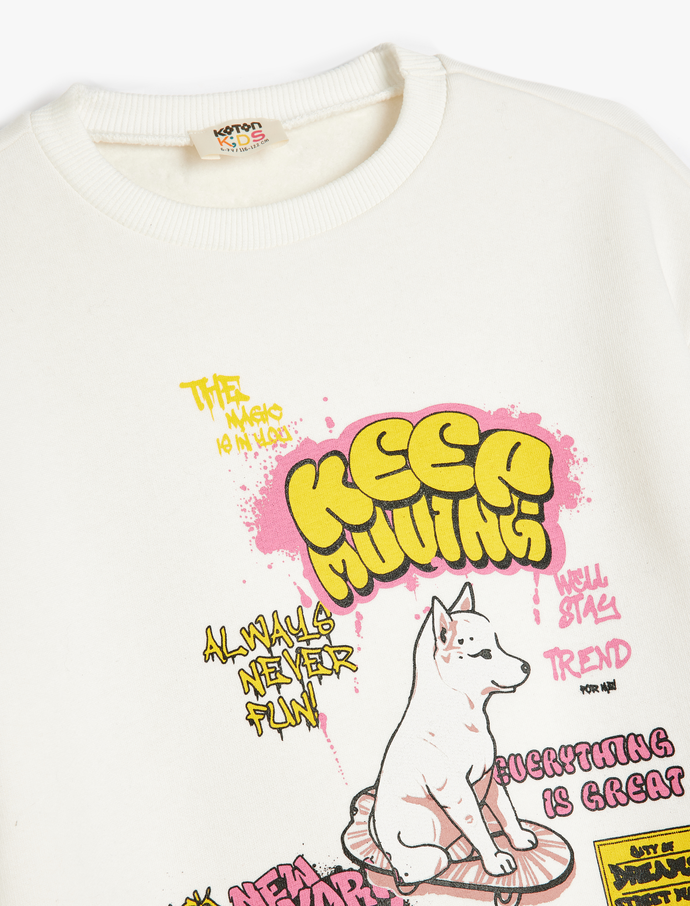  Kız Çocuk Köpek Baskılı Bisiklet Yaka Uzun Kollu Şardonlu Sweatshirt