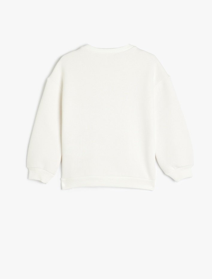 Kız Çocuk Köpek Baskılı Bisiklet Yaka Uzun Kollu Şardonlu Sweatshirt