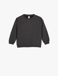 Pamuklu Uzun Kollu Bisiklet Yaka Şardonlu Basic Sweatshirt