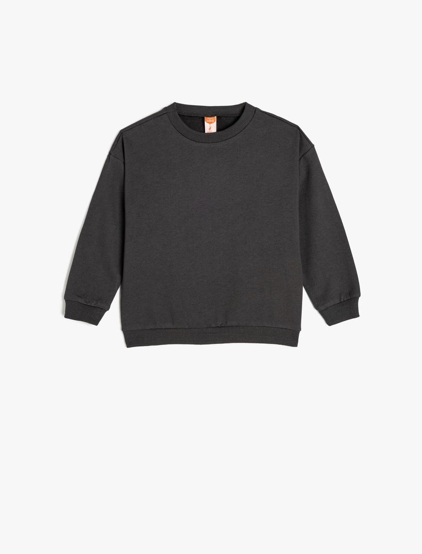  Erkek Bebek Pamuklu Uzun Kollu Bisiklet Yaka Şardonlu Basic Sweatshirt