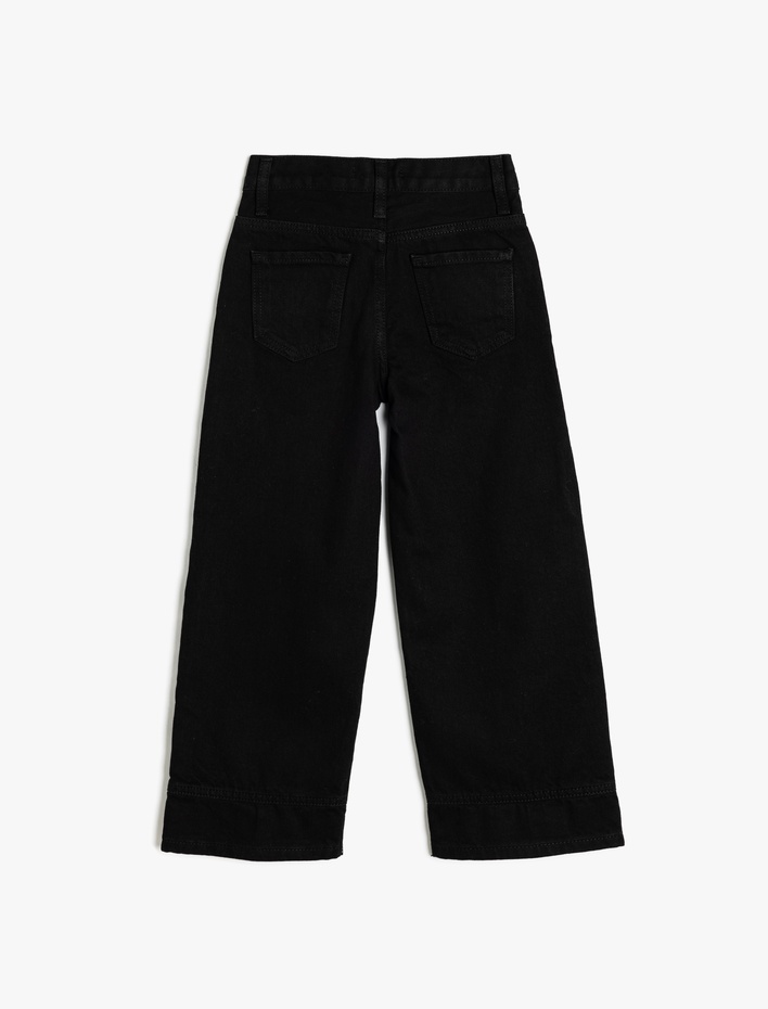 Kız Çocuk Pamuklu Cepli Bol Paça Denim Pantolon