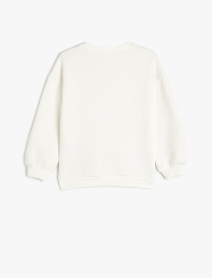 Kız Çocuk Tavşan Baskılı Uzun Kollu Bisiklet Yaka Şardonlu Sweatshirt