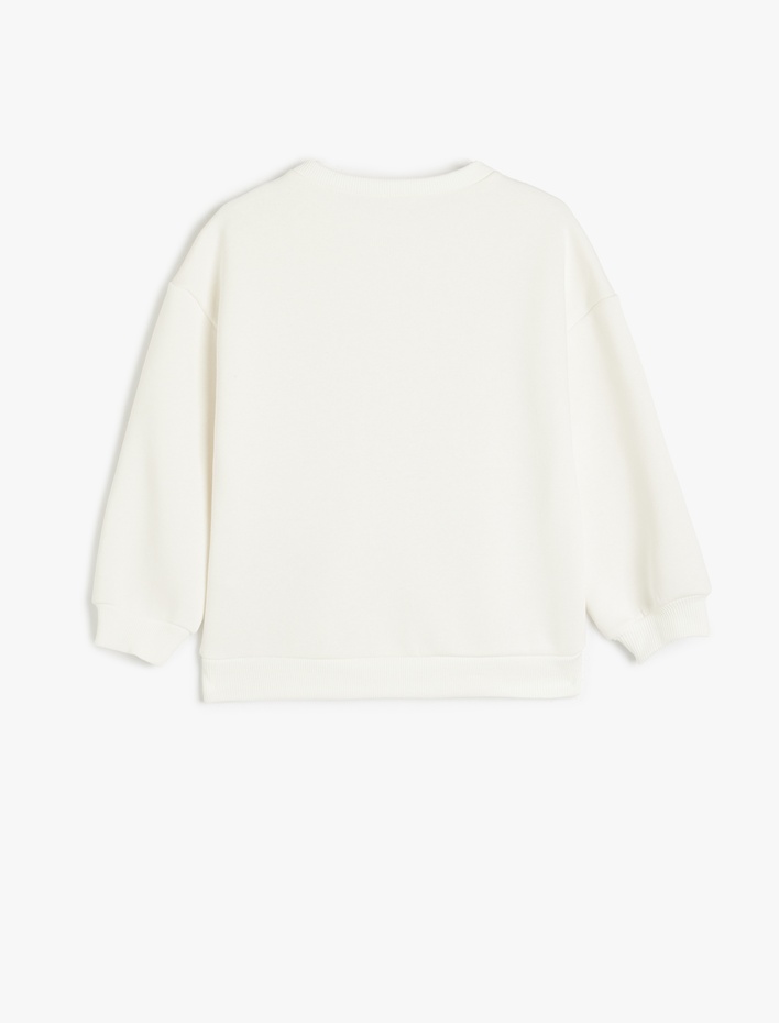 Kız Çocuk Ayıcık Baskılı Bisiklet Yaka Uzun Kollu Şardonlu Sweatshirt