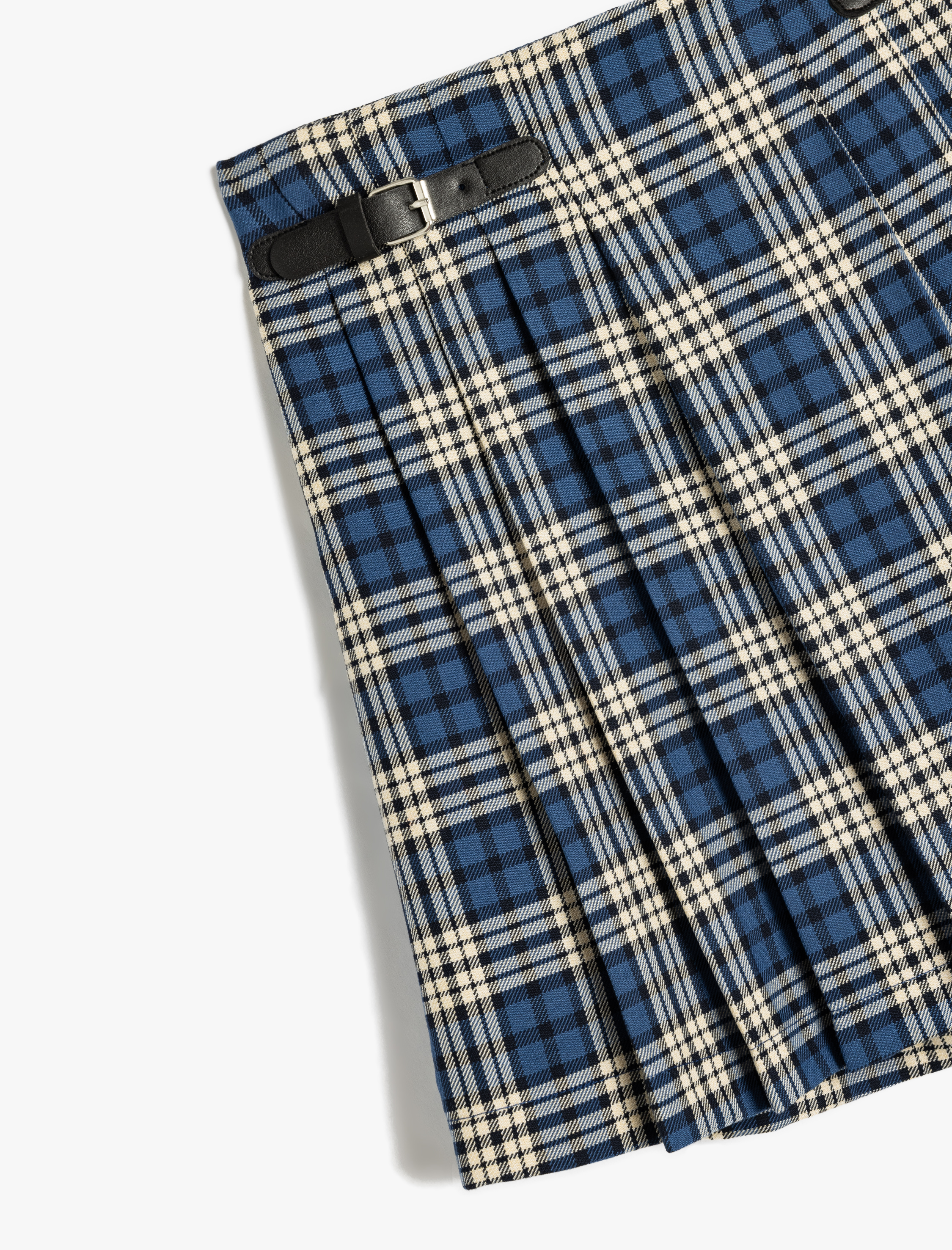  Kız Çocuk Ekose Desenli Kemer Detaylı Pileli Şort Etek