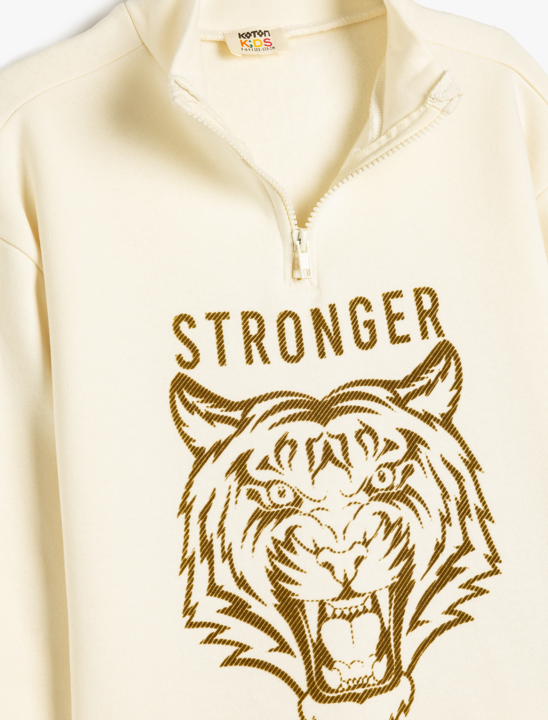  Erkek Çocuk Kaplan Baskılı Fermuar Detaylı Pamuklu Şardonlu Sweatshirt