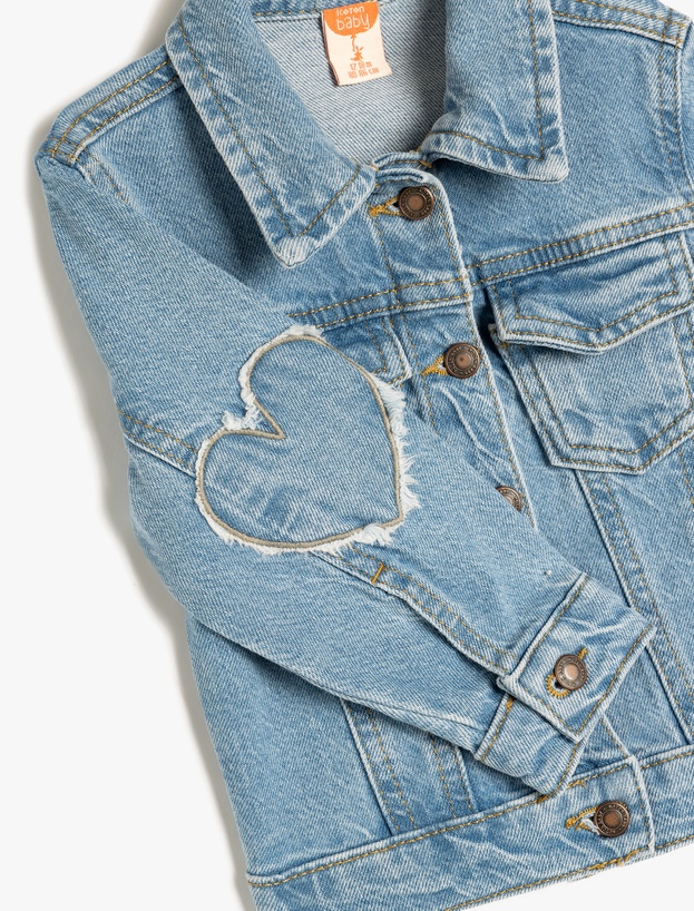Kalp Detaylı Cep Detaylı Pamuklu Denim Ceket_2