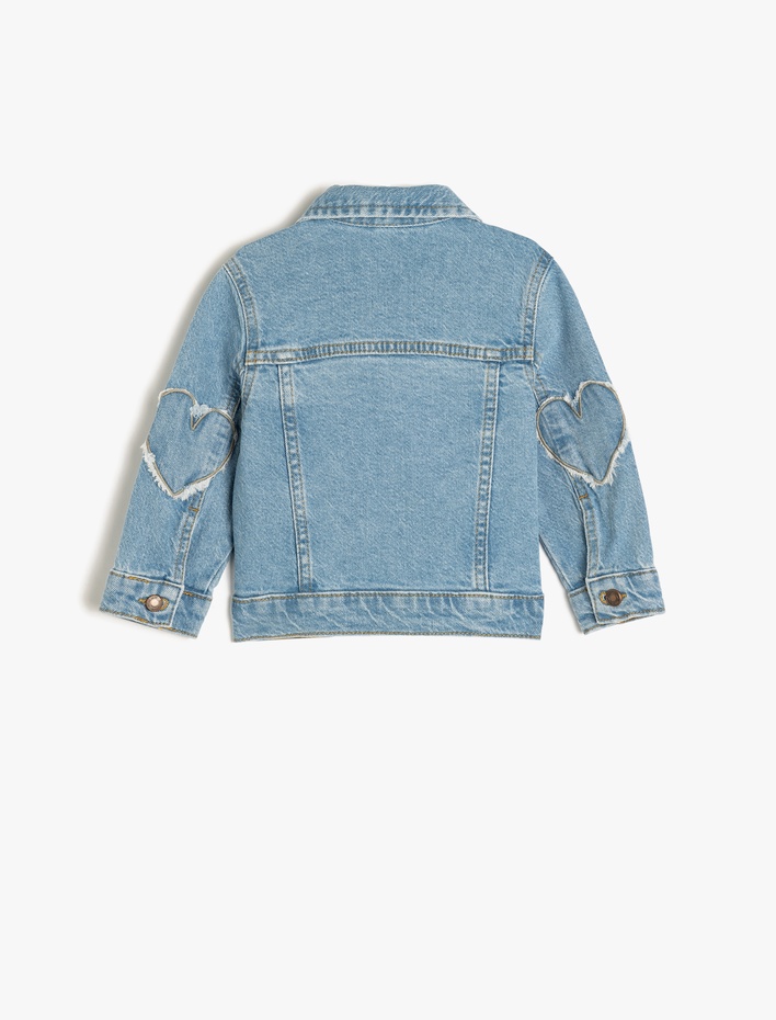 Kız Bebek Kalp Detaylı Cep Detaylı Pamuklu Denim Ceket