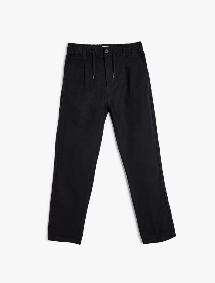 Erkek Çocuk Beli Bağlamalı Düğme Detaylı Cepli Pamuklu Pantolon