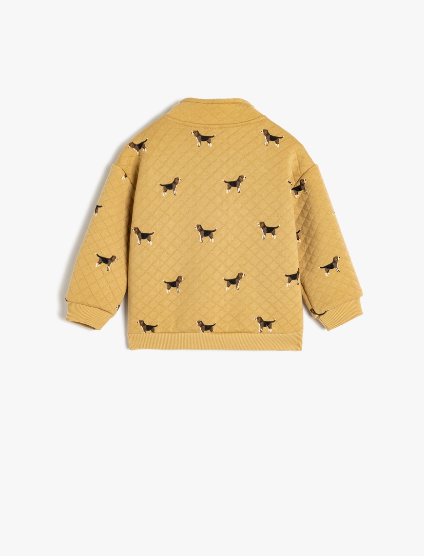  Erkek Bebek Yarım Fermuar Detaylı Köpek Desenli Uzun Kollu Kapitone Sweatshirt