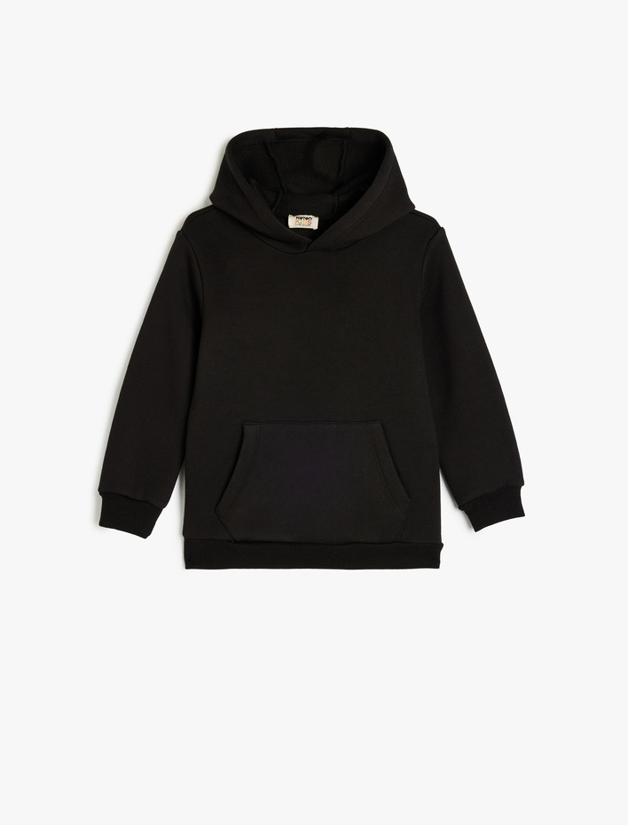 Erkek Çocuk Kanguru Cepli Uzun Kollu Şardonlu Basic Kapşonlu Sweatshirt