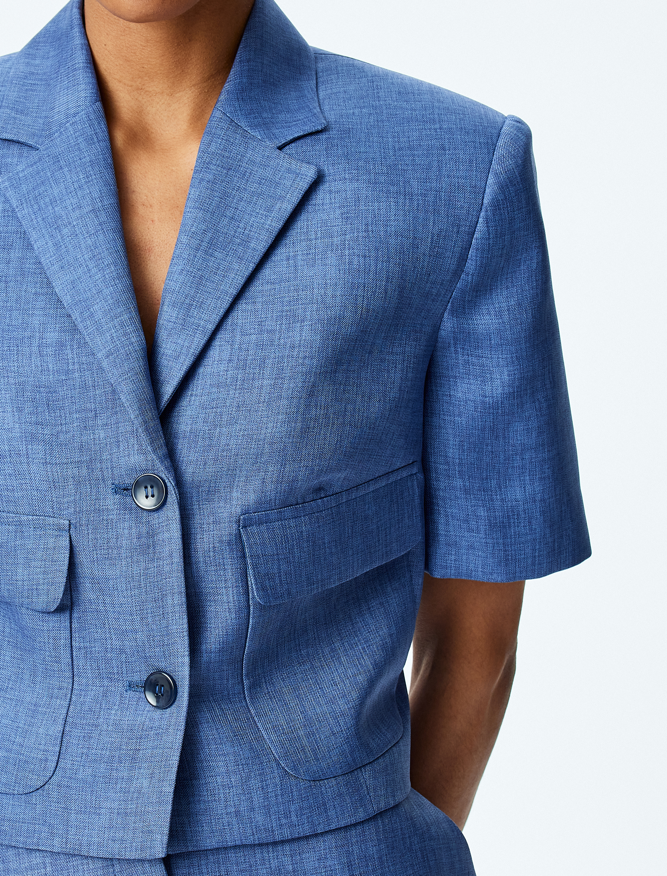   Slim Fit Cepli Düğmeli Kruvaze Kısa Kollu Crop Ceket