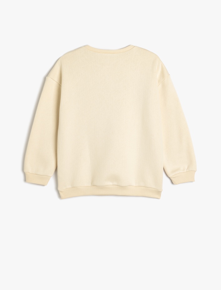 Kız Çocuk Ayıcık Baskılı Uzun Kollu Bisiklet Yaka Şardonlu Sweatshirt