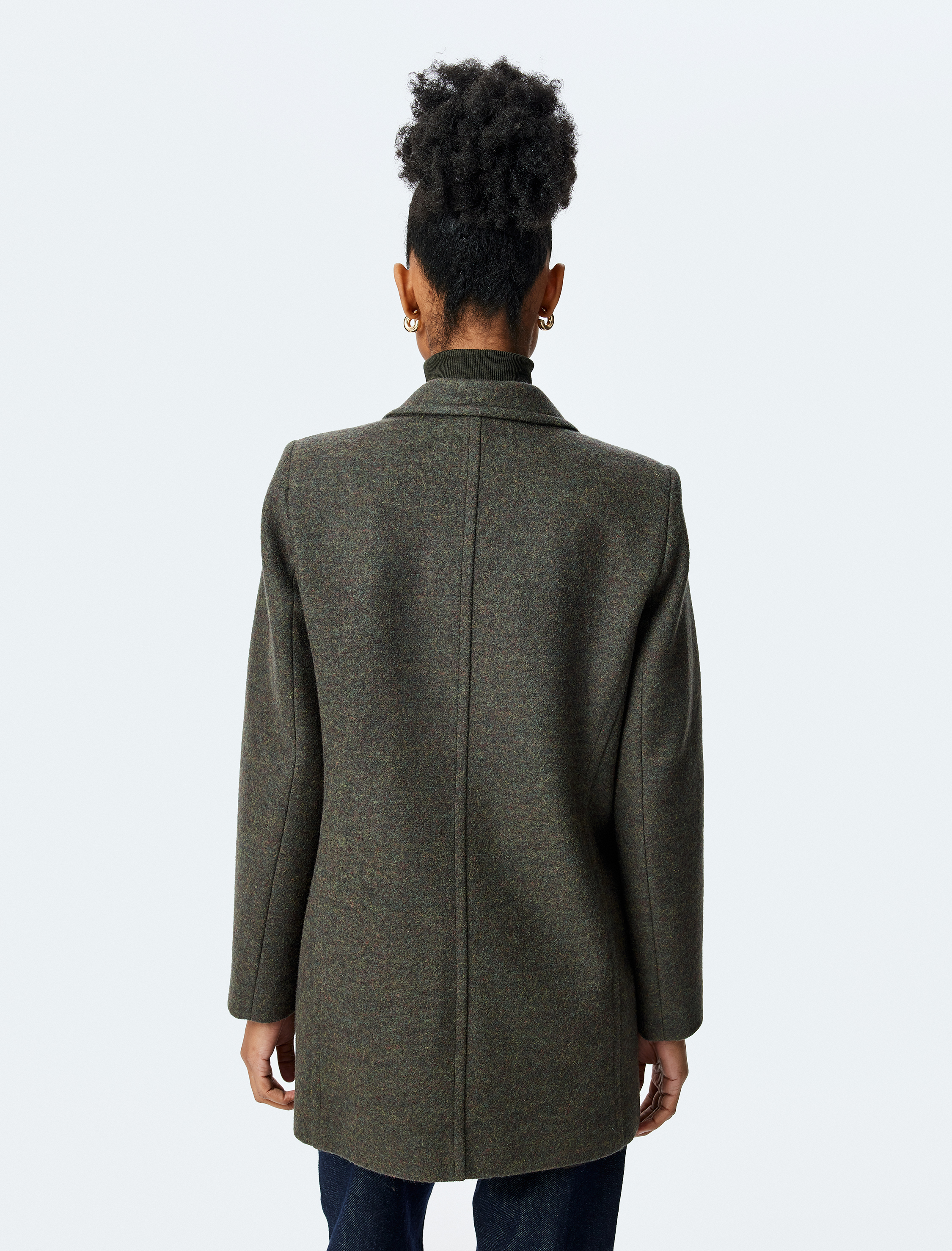   Cepli Düğmeli Uzun Kruvaze Kaban