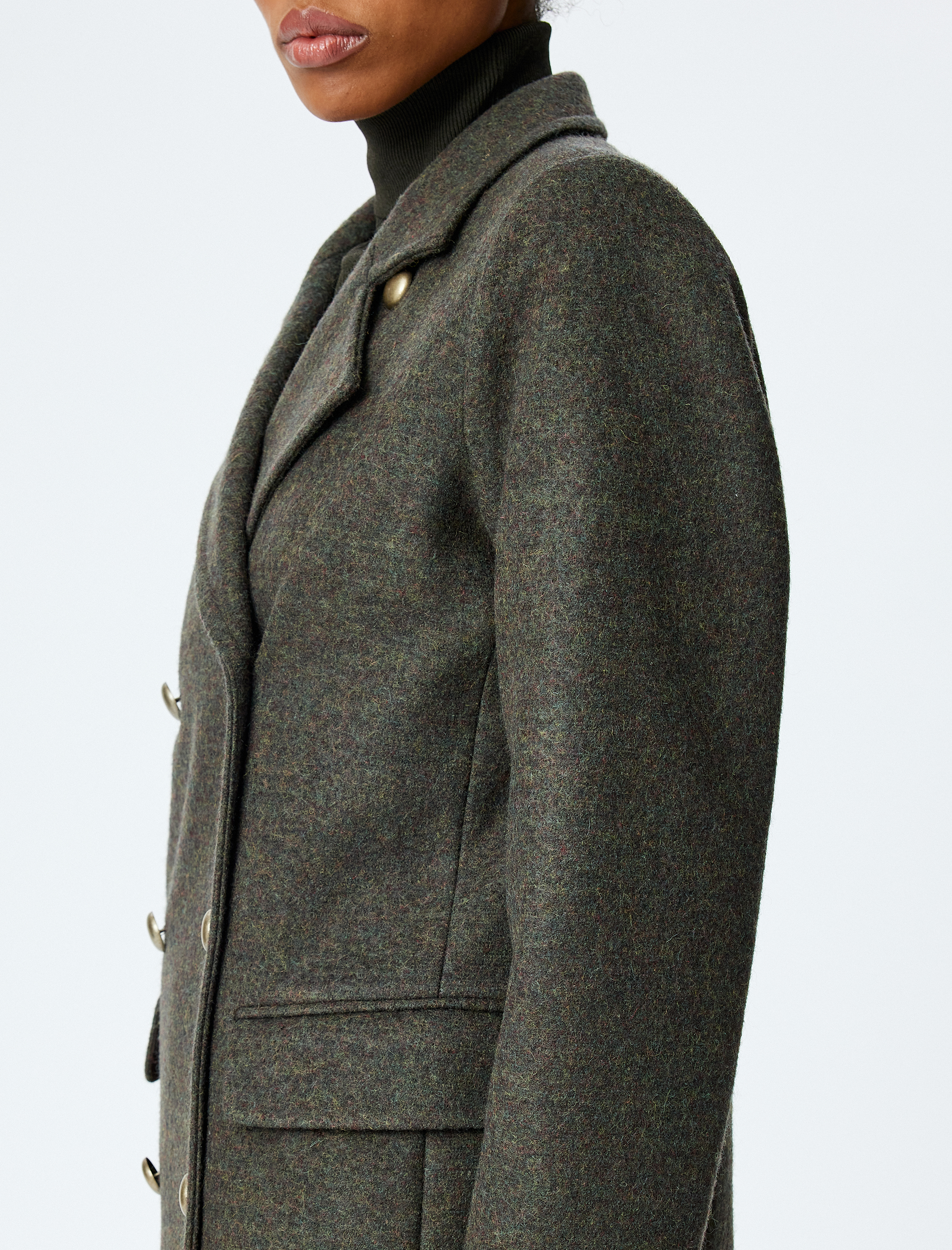   Cepli Düğmeli Uzun Kruvaze Kaban