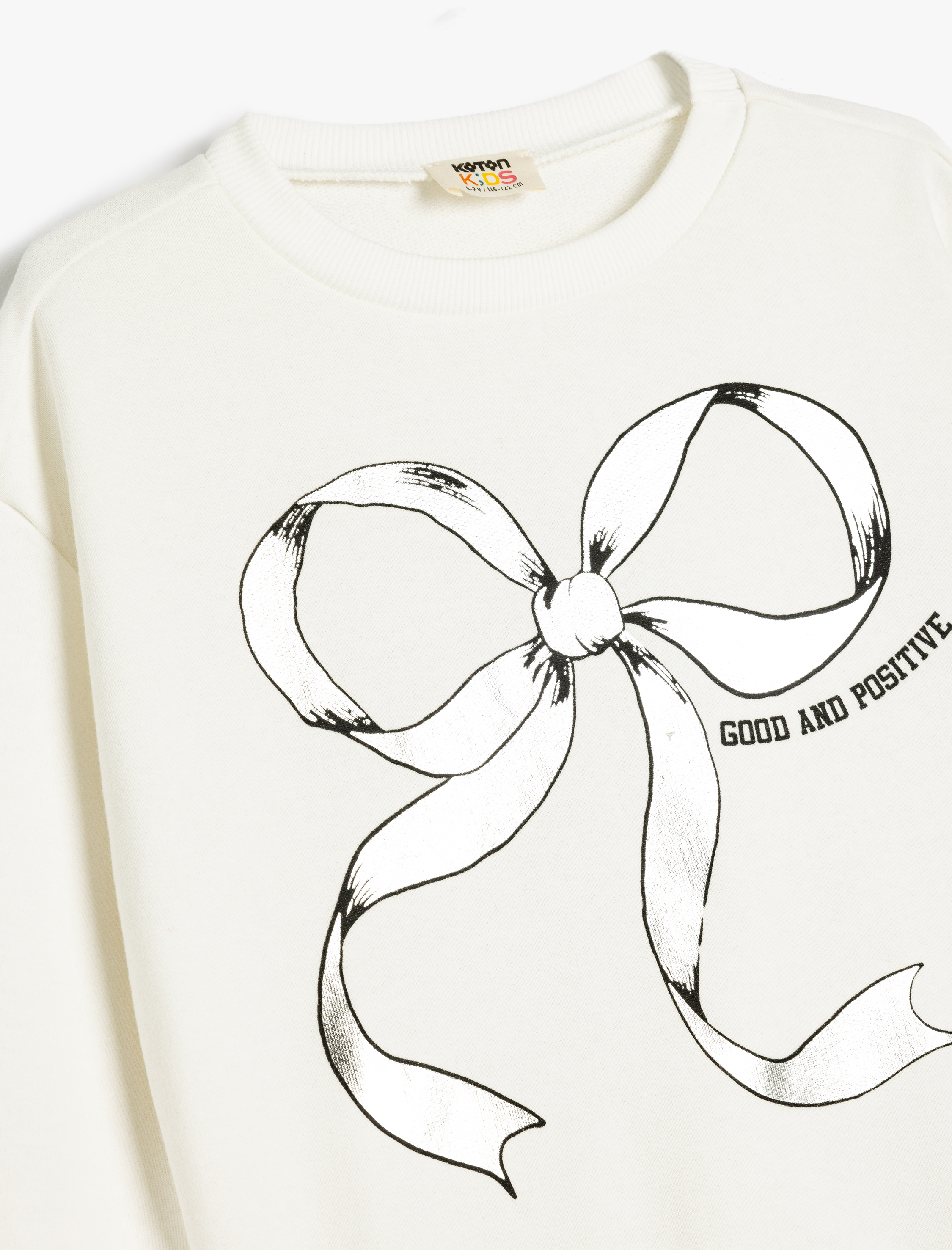  Kız Çocuk Fiyonk Baskılı Uzun Kollu Bisiklet Yaka Oversize Sweatshirt