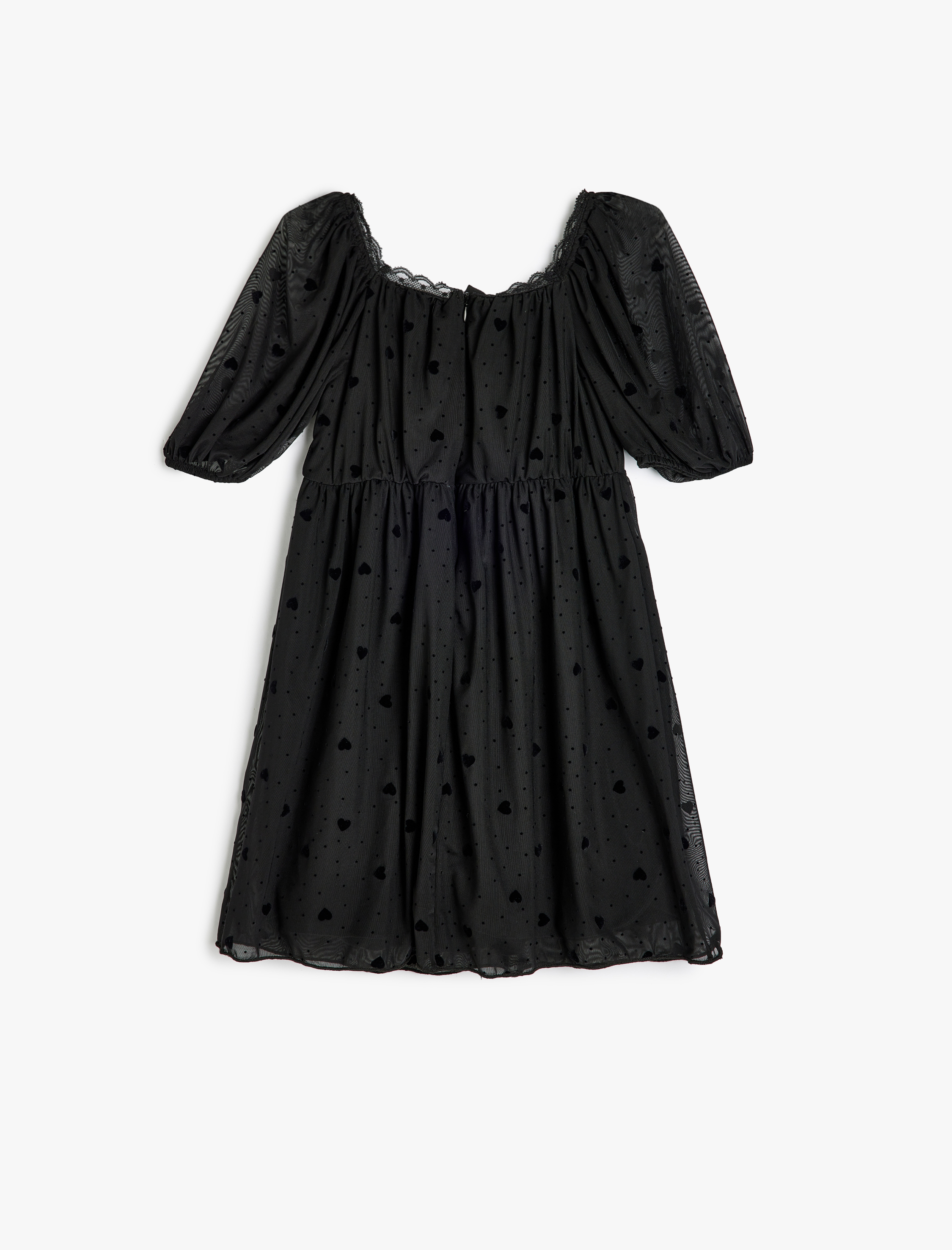 Kız Çocuk Tül Detaylı Yuvarlak Yaka Kısa Kollu Elbise