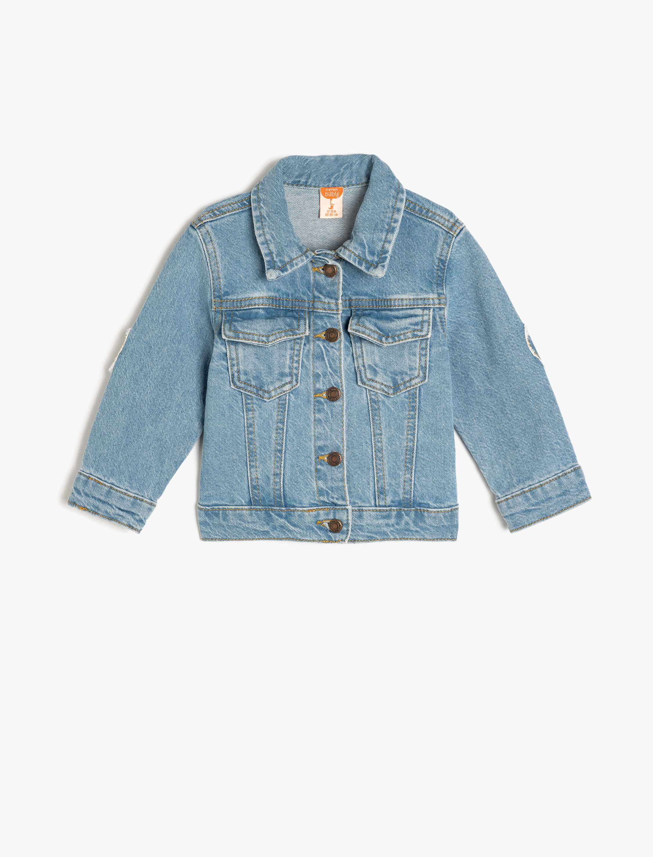 Koton Kız Bebek Kalp Detaylı Cep Detaylı Pamuklu Denim Ceket -1