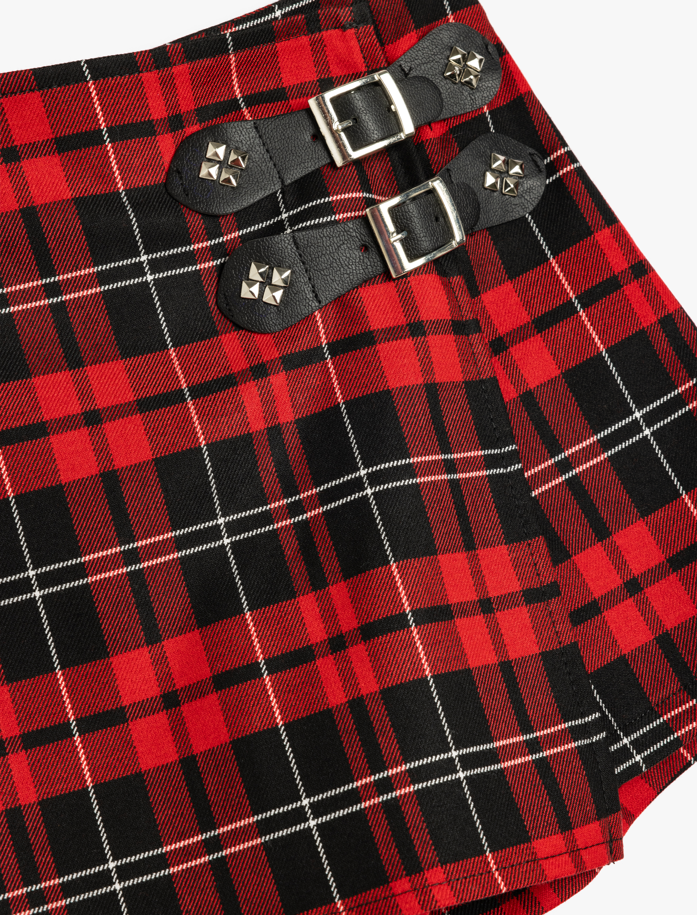  Kız Çocuk Ekoseli Toka Detaylı Kruvaze Şort Etek