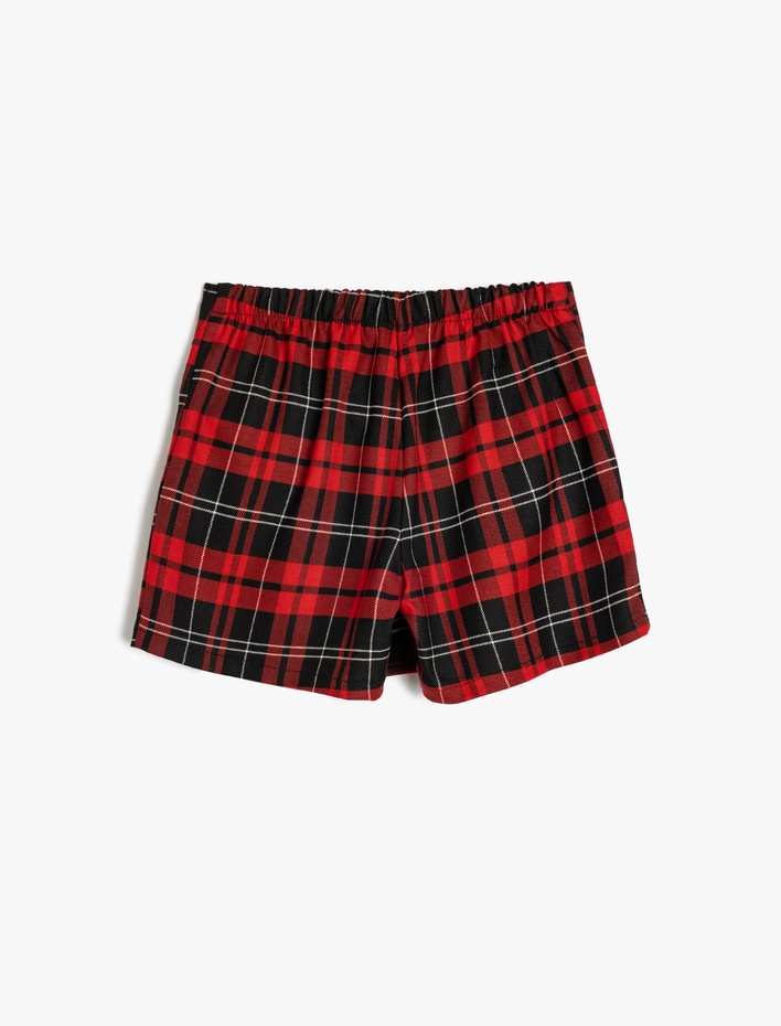 Kız Çocuk Ekoseli Toka Detaylı Kruvaze Şort Etek