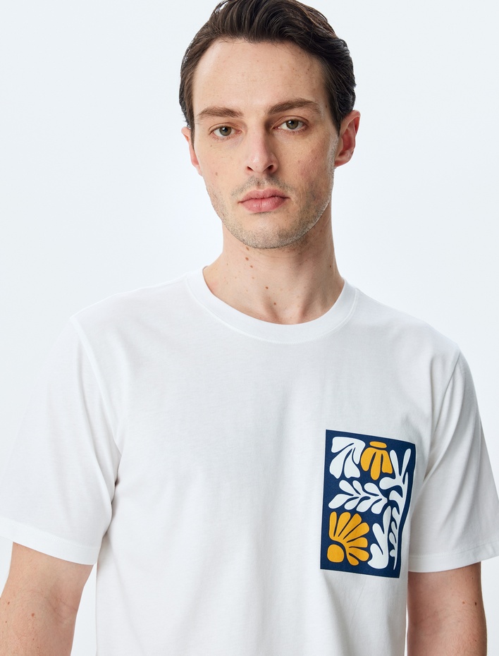  Regular Fit Bisiklet Yaka Kısa Kollu Pamuklu Baskılı Tişört