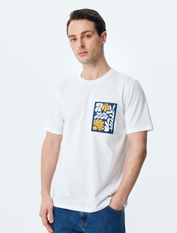 Regular Fit Bisiklet Yaka Kısa Kollu Pamuklu Baskılı Tişört_0