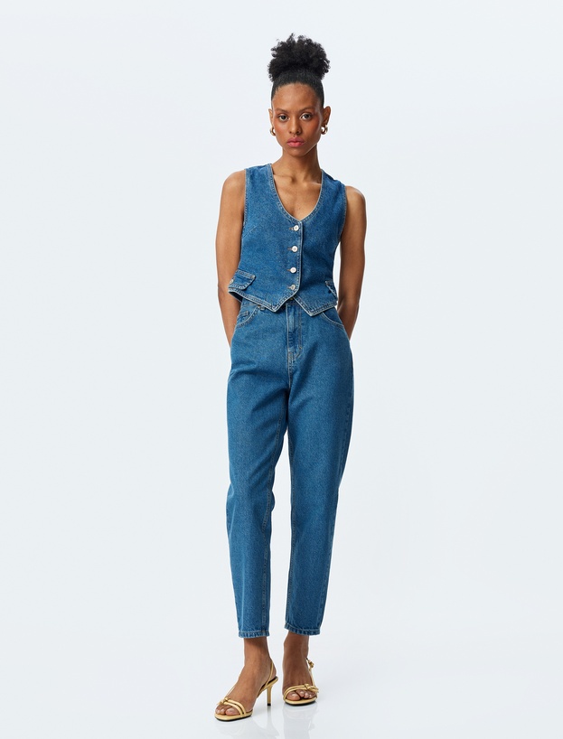 Yüksek Bel Regular Fit Düz Paça Kot Pantolon_0